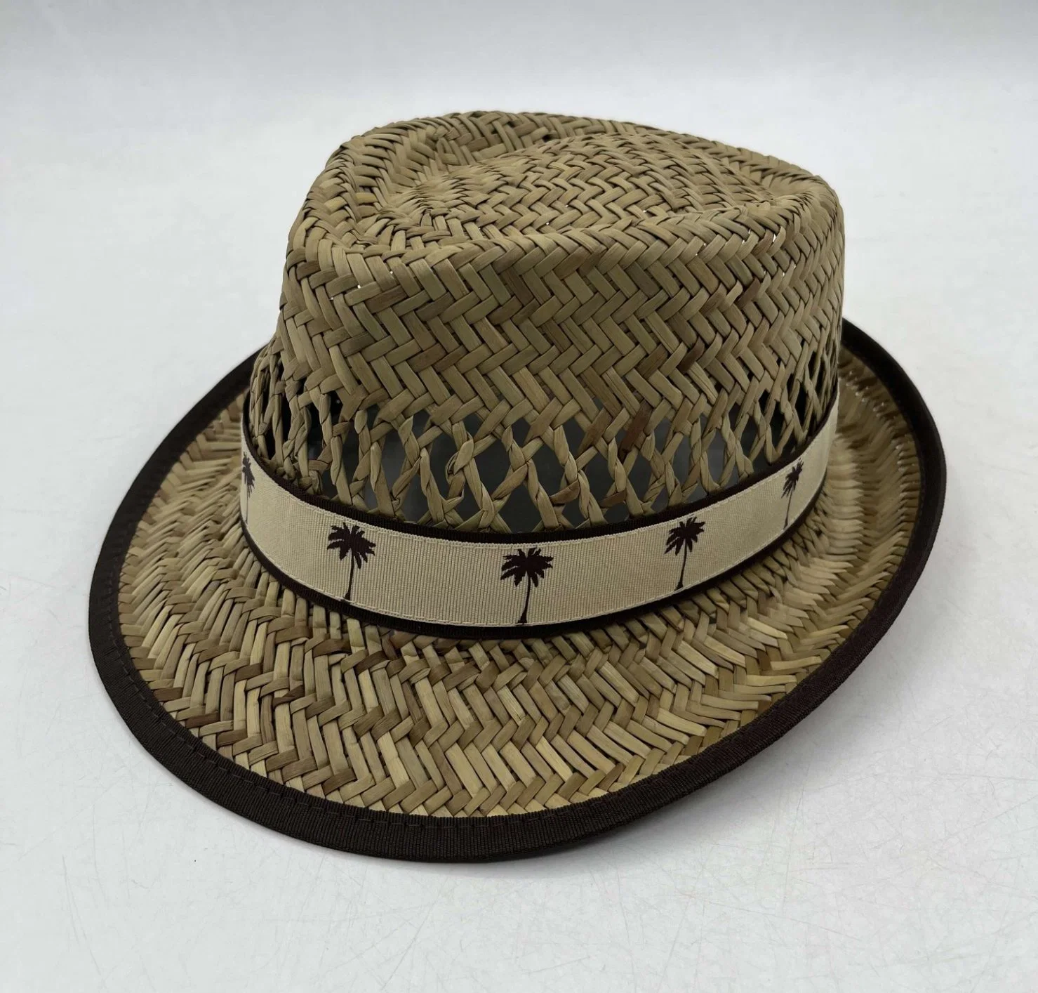 Outdoor Natural Rush Straw Palm Tree Band Men Fedora Hat