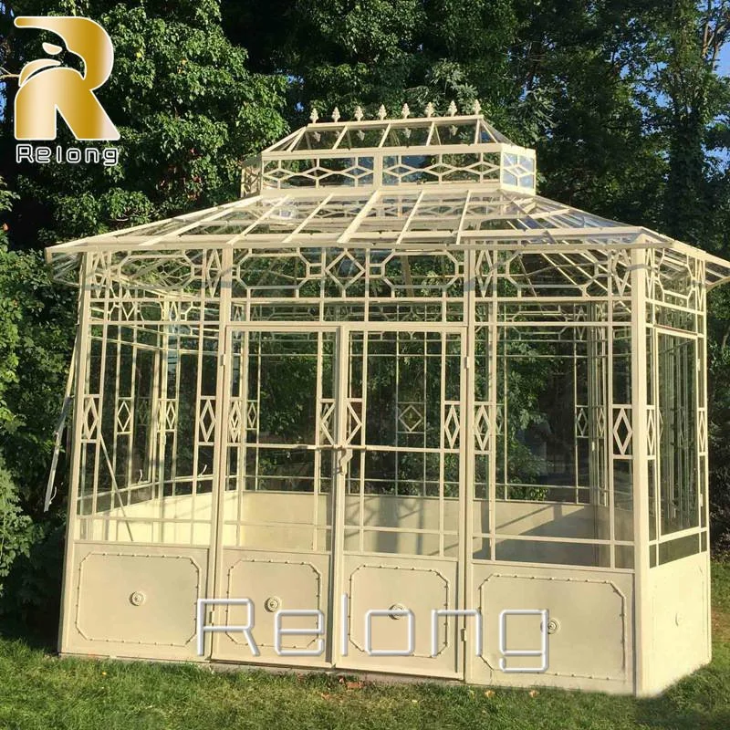 Exterior exquisita Glasshouse Blanco Gazebo de hierro forjado Sunroom