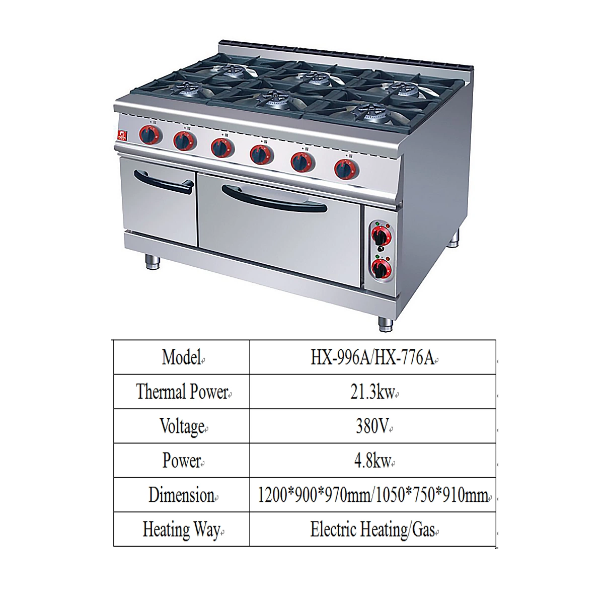 Electrodomésticos de cocina acero inoxidable Encendido automático 2-8 Burner quemador de estufa de gas comercial