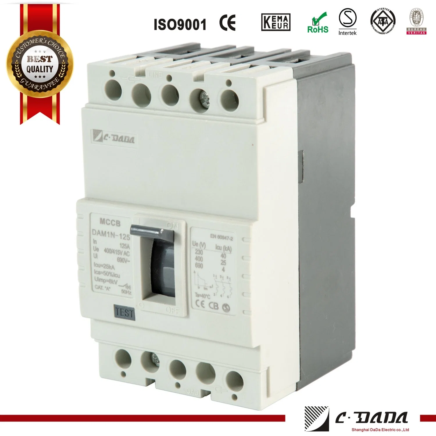 MCCB Dam1-125 3p 12.5~125A Moulded Case Circuit Breaker with Kema Asta Certification