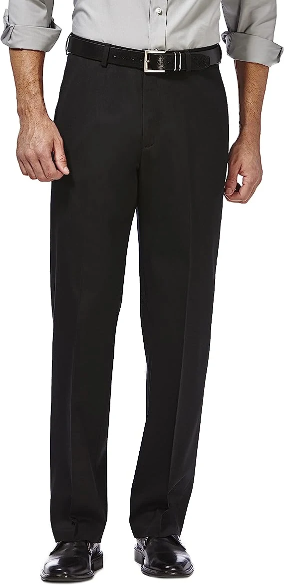 Pantalón de corte clásico de corte clásico sin planchado para hombre cintura extensible plana Frontal de la puerta