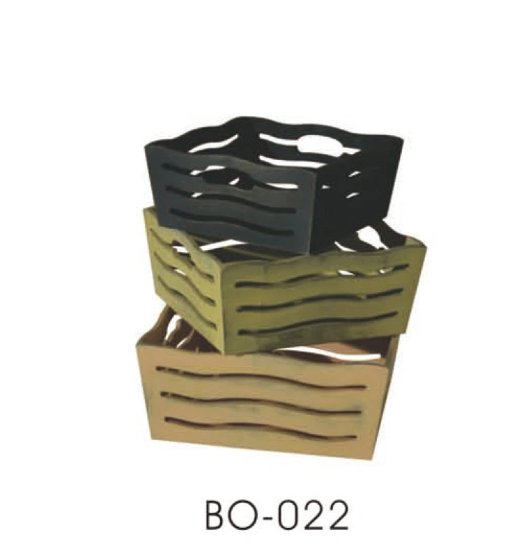 Wooden Craft Storage Basket with Strip Design and Handle