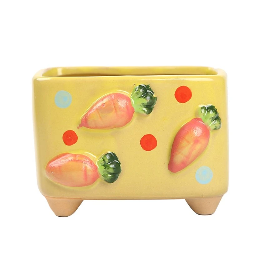 Creative Personality Rectangular Gardening Balcony Flower Pots Hand-Painted Fruits and Vegetables Cute Combination Ceramic Potted Plants