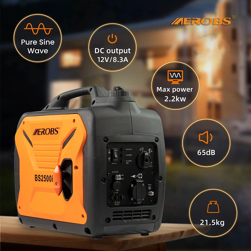 Aerobs BS2500I 2kw Digital 220V/12V Super Silent Portable Gasoline Inverter Generator