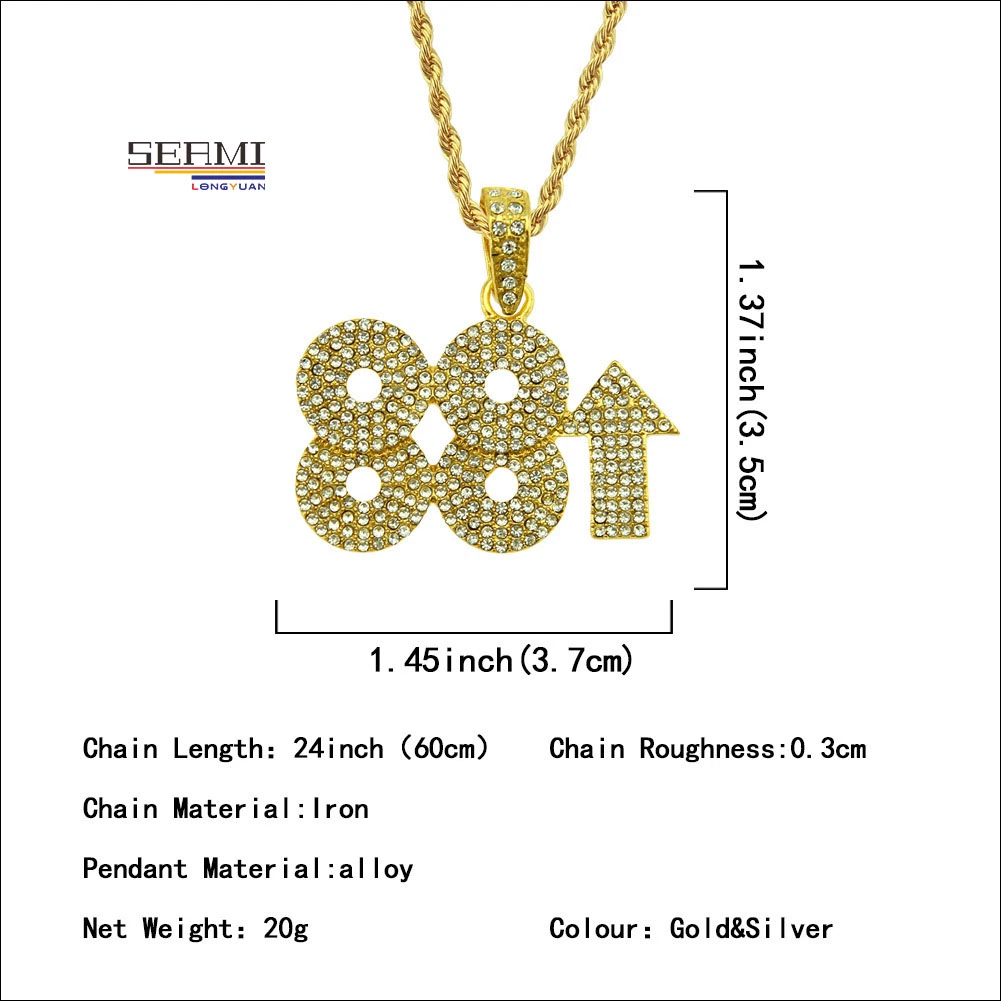 Collier pour homme Rich Chigga de 88rising avec pendentif en diamant en forme de numéro.