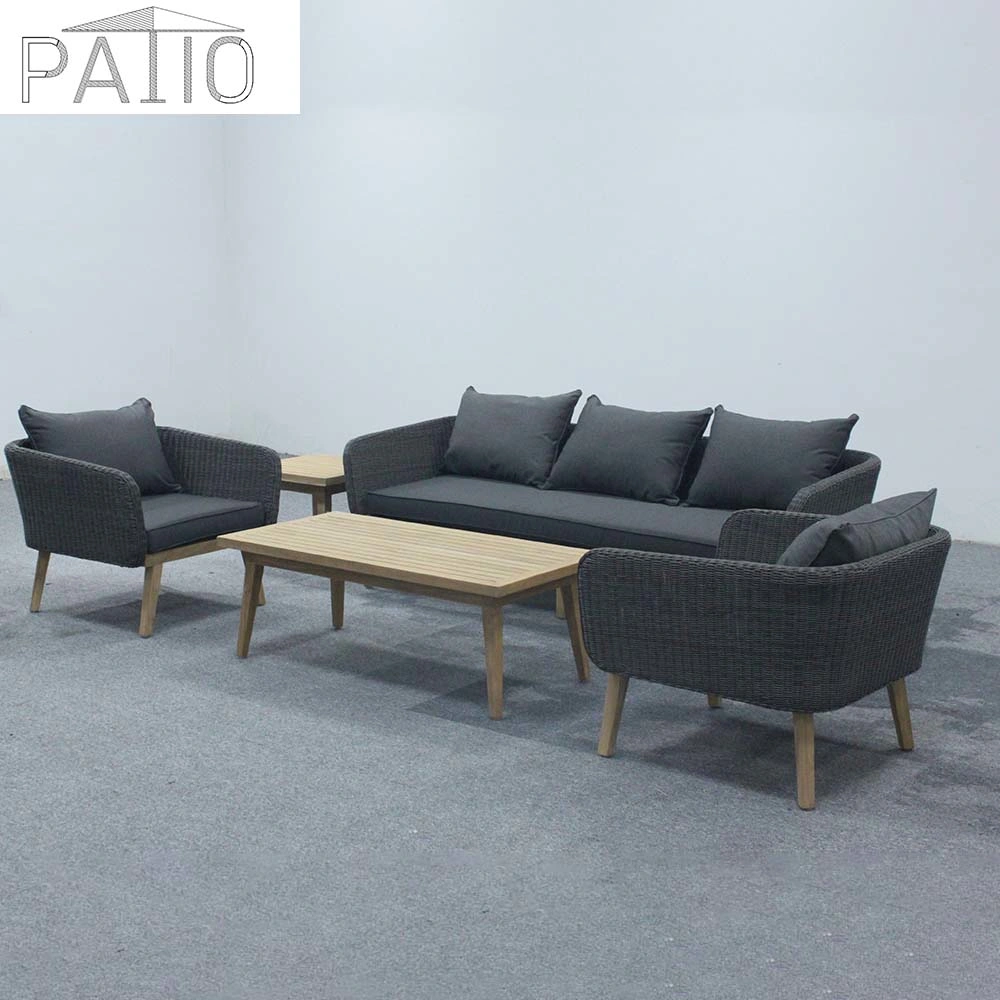 Jardín al aire libre 5pcs de lujo muebles de ratán sillón de mimbre sofá esquina de la conversación con cojín