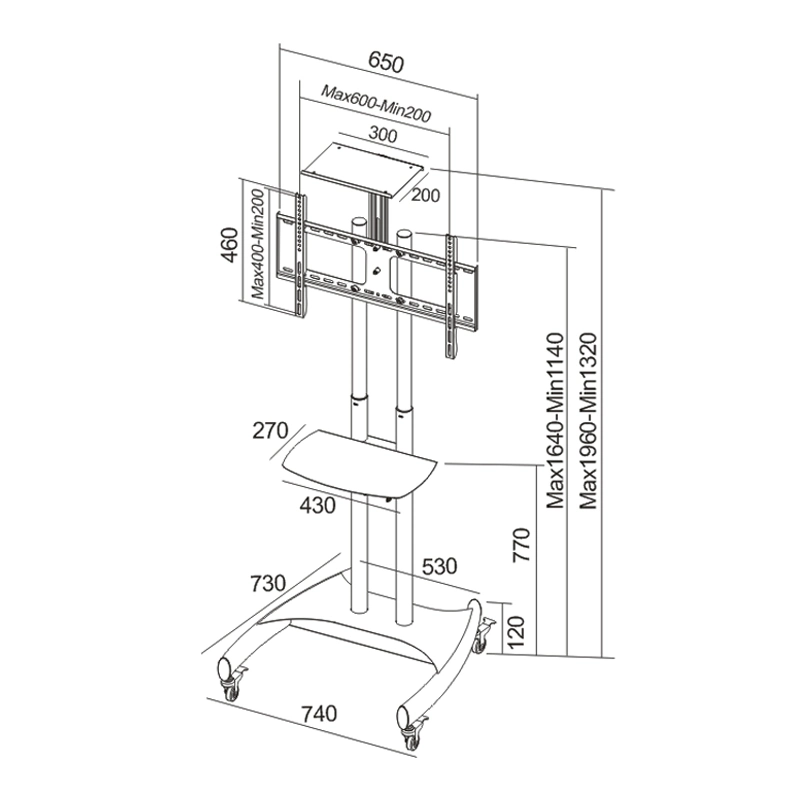 TV Floor Stand Wheelbase 30-60 Inch Single Screen Landscape