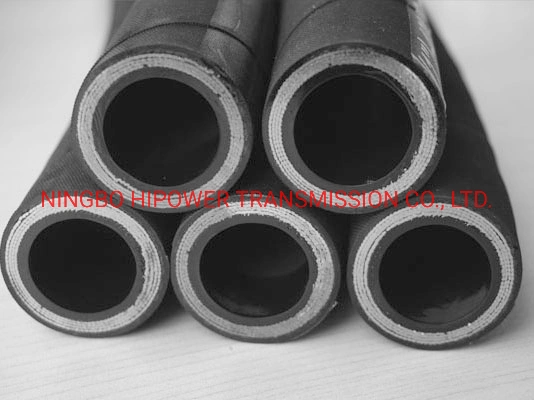 SAE100 En853 Compressed, Smooth Cloth Fabric Briaded 300psi 20bar W. P. Air Water Oil Fuel Black Industrial Rubber Hose