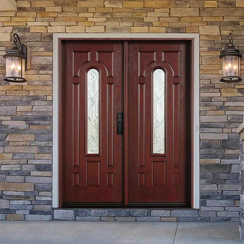 Exterior Curved Wooden Grain Fiberglass Door Villa Entrance Door