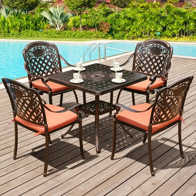 Outdoor Cast Aluminum Table Combination European Villa Garden Furniture Leisure Table Chair