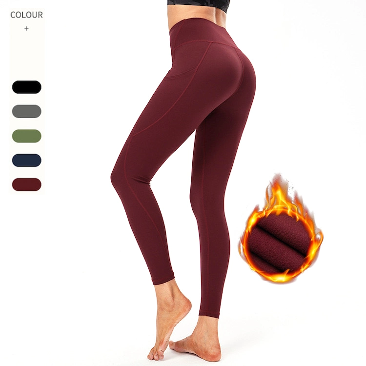 Nouveau collant de course à pied tendance et à doublure fine en polaire pantalon de gym pour femme, poches latérales pour téléphone Pantalon de yoga pantalons de printemps/automne/hiver ensembles d'entraînement Leggings