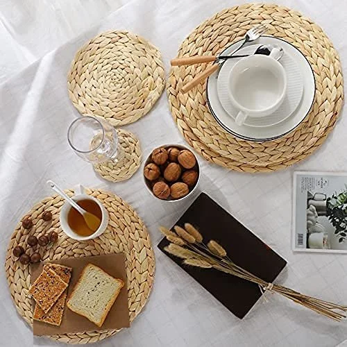 Natural Water Hyacinth Placemats Round Woven Mats for Kitchen Dining Table Party