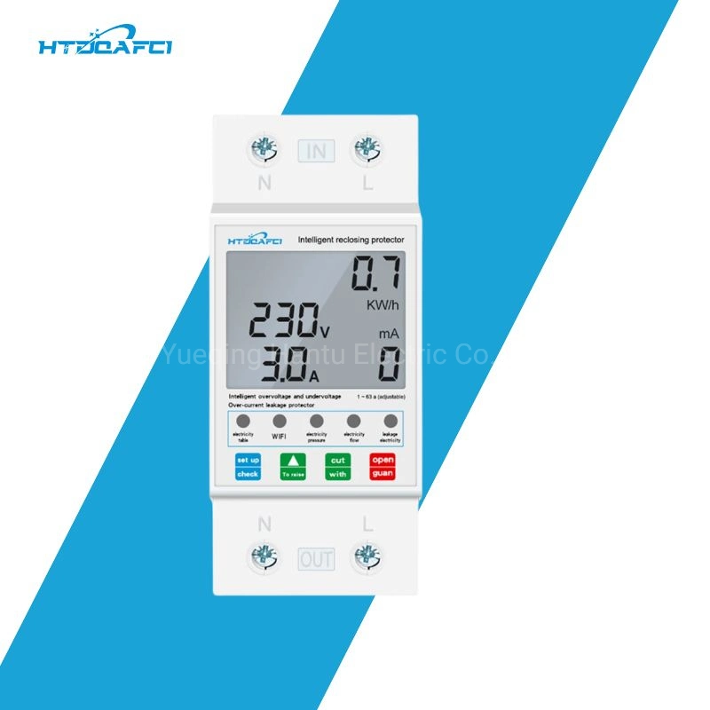 2pole DIN Rail WiFi Reclosing Over&Under-Voltage Protector Over Current&Leakage Protection Kw/H Meter Tuya Control DIN Rail