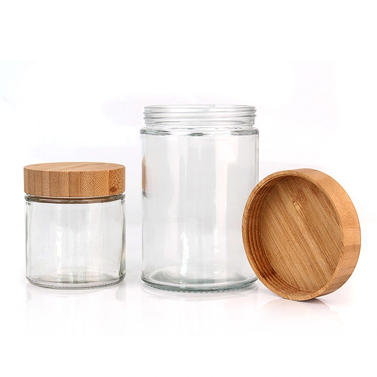 Eco Friendly 220ml 300ml 420ml 660 ml 730 ml vidro transparente de armazenamento Jarro com tampa de bambu