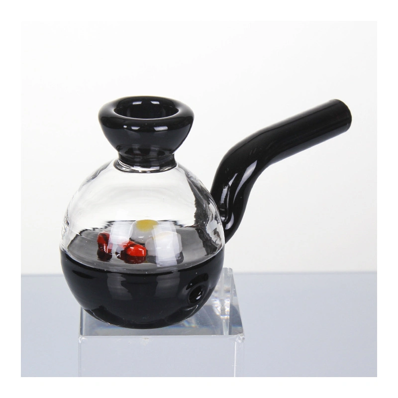 Creative Kettle Shape Glass Smoking Spoon Pipe with Black Tobacco Bowl Double Color Stitching Glass Hand Pipe