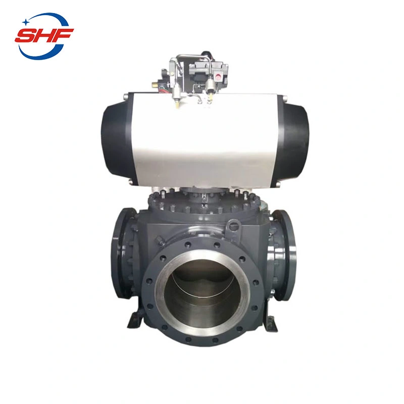 Shf Stainless Steel CF8 CF8m Pneumatic Three Way Ball Valve with Gear Operation