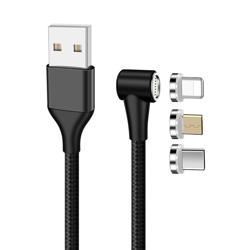 Multifunktions-USB-Magnetladegerät 90 Grad 3 in 1 3A Schnelllademagnethaftende USB-Kabel für 8pin Micro-Typ C