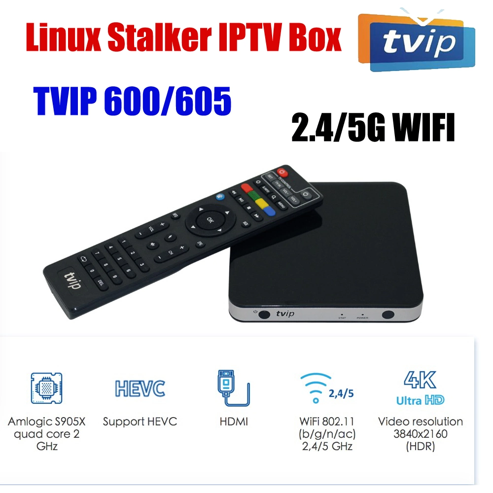 Original Tvip605 Smart TV Box 8g S905X IPTV Box Android&Linux Dual OS Set Top Box 2.4G/5g WiFi Support H. 265 Media TV Box 4K