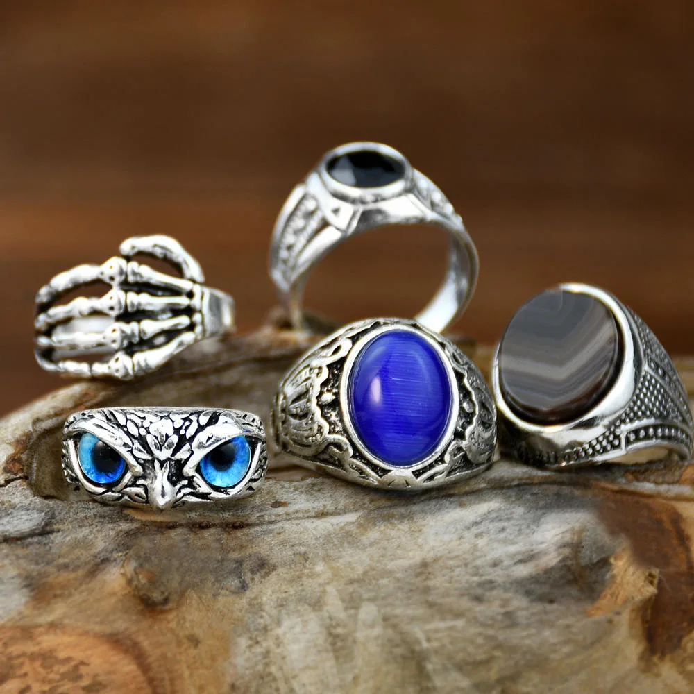 Vintage Silver Ring Set Antique Gemstone Owl Snake Butterfly Turquoise Rings