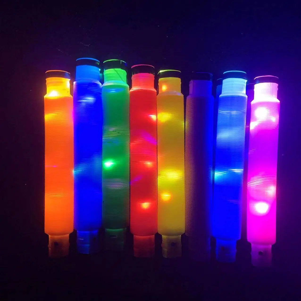 Hot Sell Fine Motor Skills Fidget Sensory LED Light up Plastic Pop Tubes Toys for Kids Learning Toys