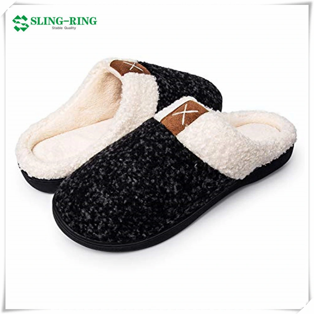 نساء ينمّعن نعال فاور ملوّنة مع شريط مطاطي عند الكاحل شرائح الشتاء Home Slipper Slip-on الوثيرة والنعال الداخلية الدافئة الوثيرة شرائح مريحة