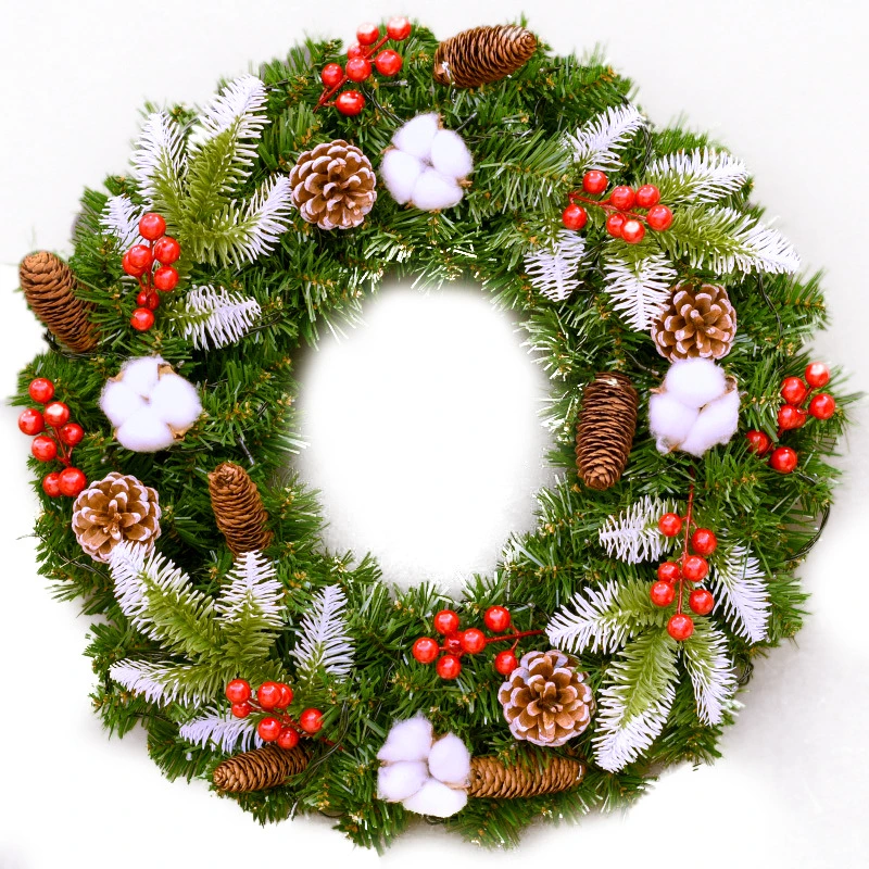 Christmas Ornaments Wreath with Light PE PVC Red Pine Cone Mixed Garlands