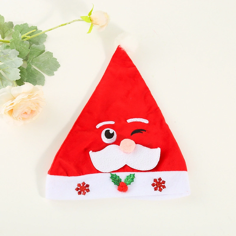 Regalo de decoración de Navidad Santa Claus de felpa de color rojo brillante Hat Pluffy Fasteless Navidad niños Hat Hat