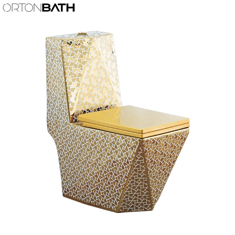 Ortonbath Water Saving Electroplating Wash Down Gold Bathroom Commode Set Floor Standing One Wc Toilet with Seat Cover Bowl Accessories