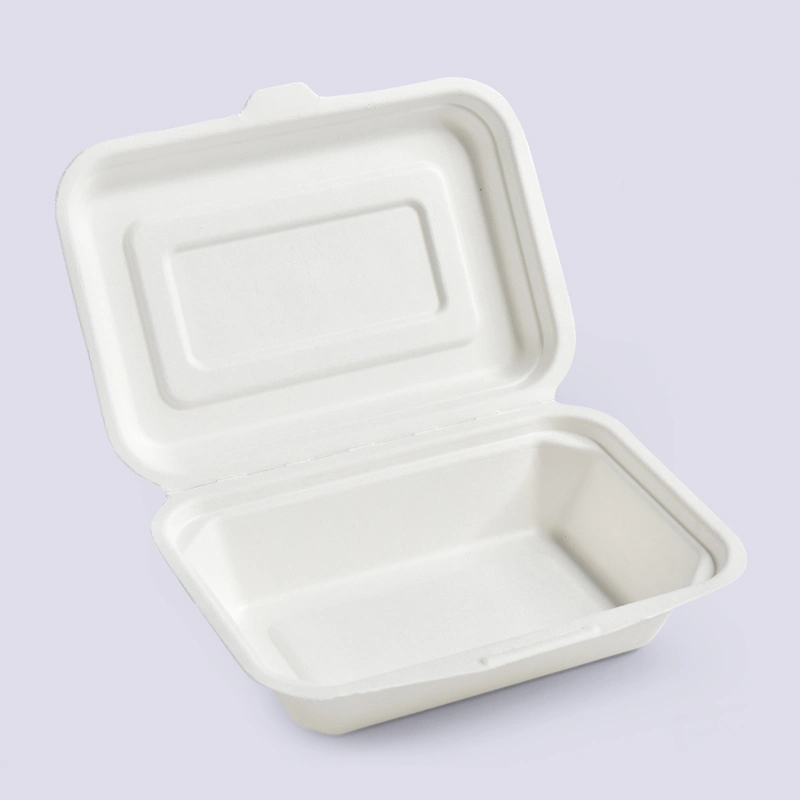 Caña de Azúcar Eco-Compostable Tapa caja de comida para llevar desechables biodegradables de bagazo para llevar comida contenedor compartimiento Embalaje