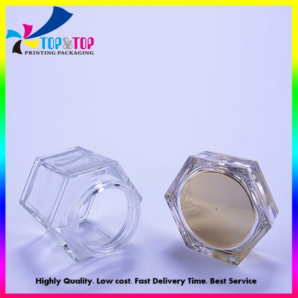 Las tapas de oro crema cosmética de vidrio esmerilado jarra y el frasco de cristal/contenedor