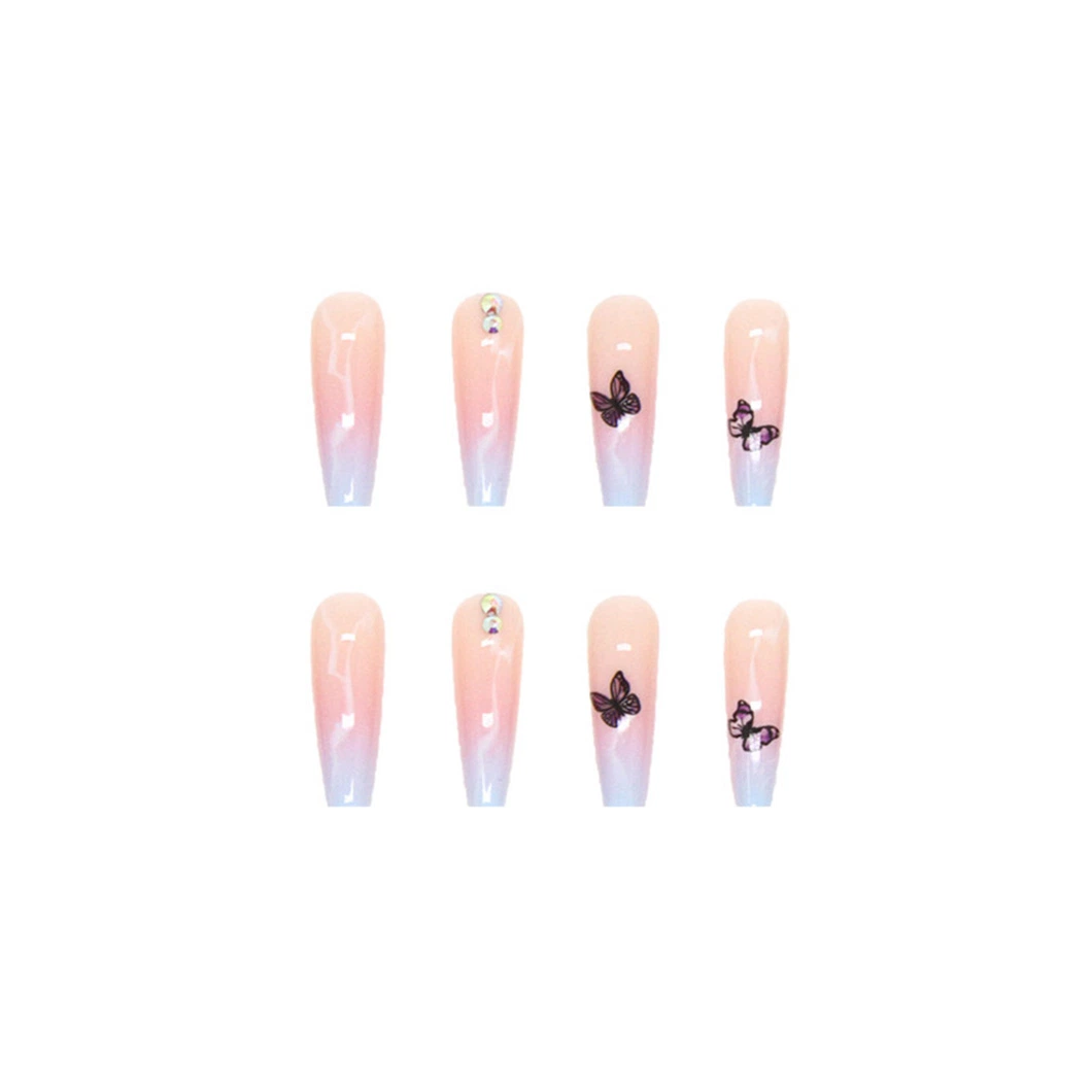 Full Cover Long Ballerina Fake Nails Soft Coffin Butterfly Gel Press on Nails False Nail Tips