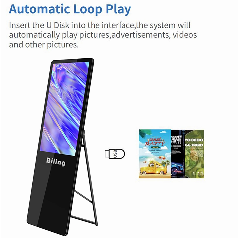 Cubierta de suelo de la pantalla LCD de la aplicación Android Video player Portable Stand Digital Signage Quiosco de imágenes de la pantalla LCD de pantalla de publicidad a distancia