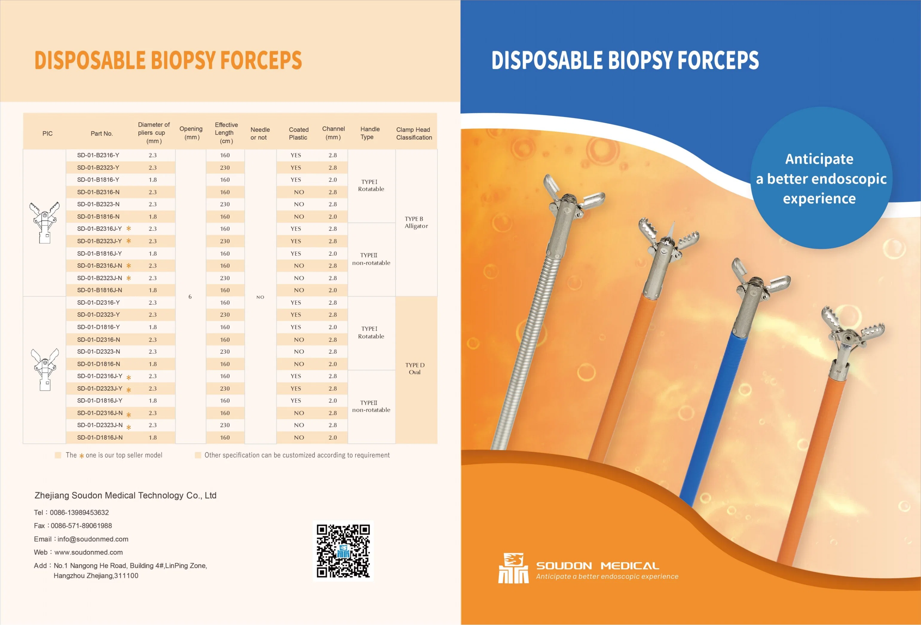 Pince pour biopsie pour endoscopie de dispositif médical avec mâchoires ovales pour coupelle 2,3 mm X 230 cm longueur ce ISO homologué FDA Vente à chaud