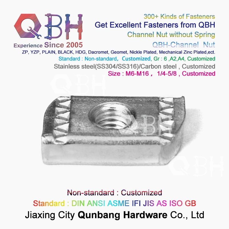 Qbh Aluminium Profile Customized Carbon Stainless Steel Zp/Yzp/Plain/Black/HDG/Dacromet/Geomet/Nickle Plated/Mechanical/Zinc Plated T Spring Nut Channel Fitting