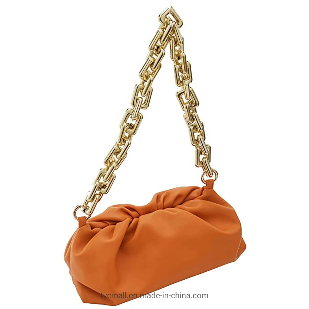 Sh1532 Quilted Purse Handbags Women Thick Metal Chain Small Shoulder Bag Soft PU Leather Portable Hand Bags Fashion Bags for Lady- Orange