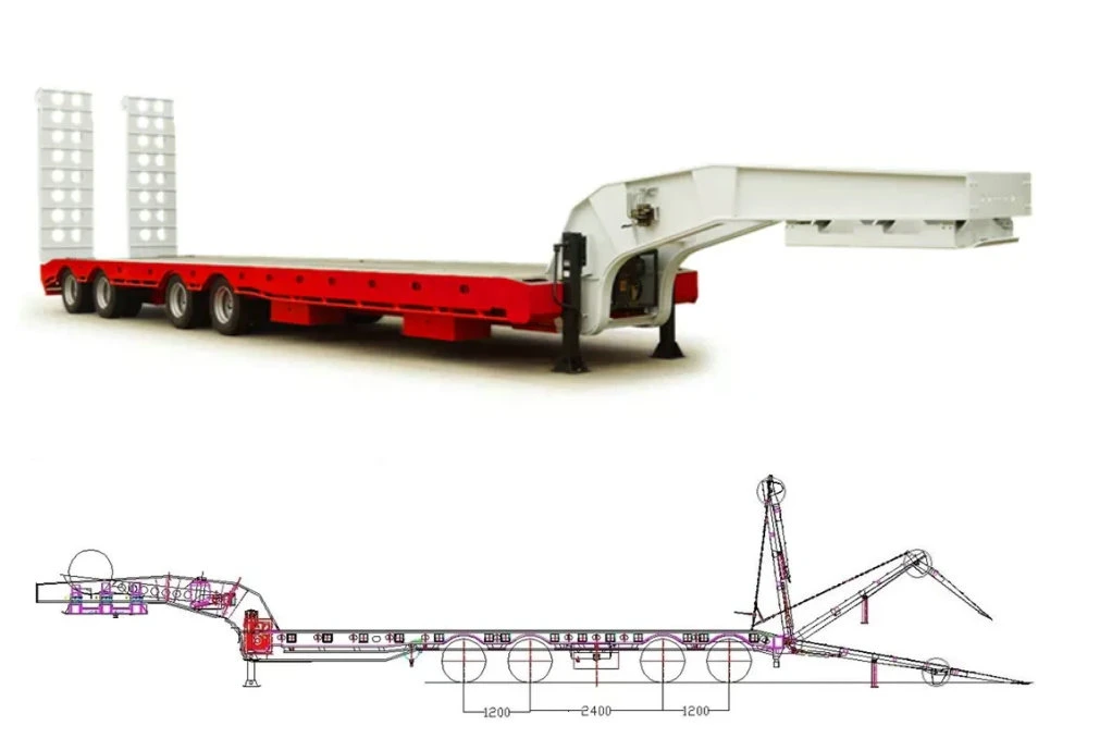 4 Axles Low Bed Deck Wide 3-3.5m Gooseneck Semi Trailer