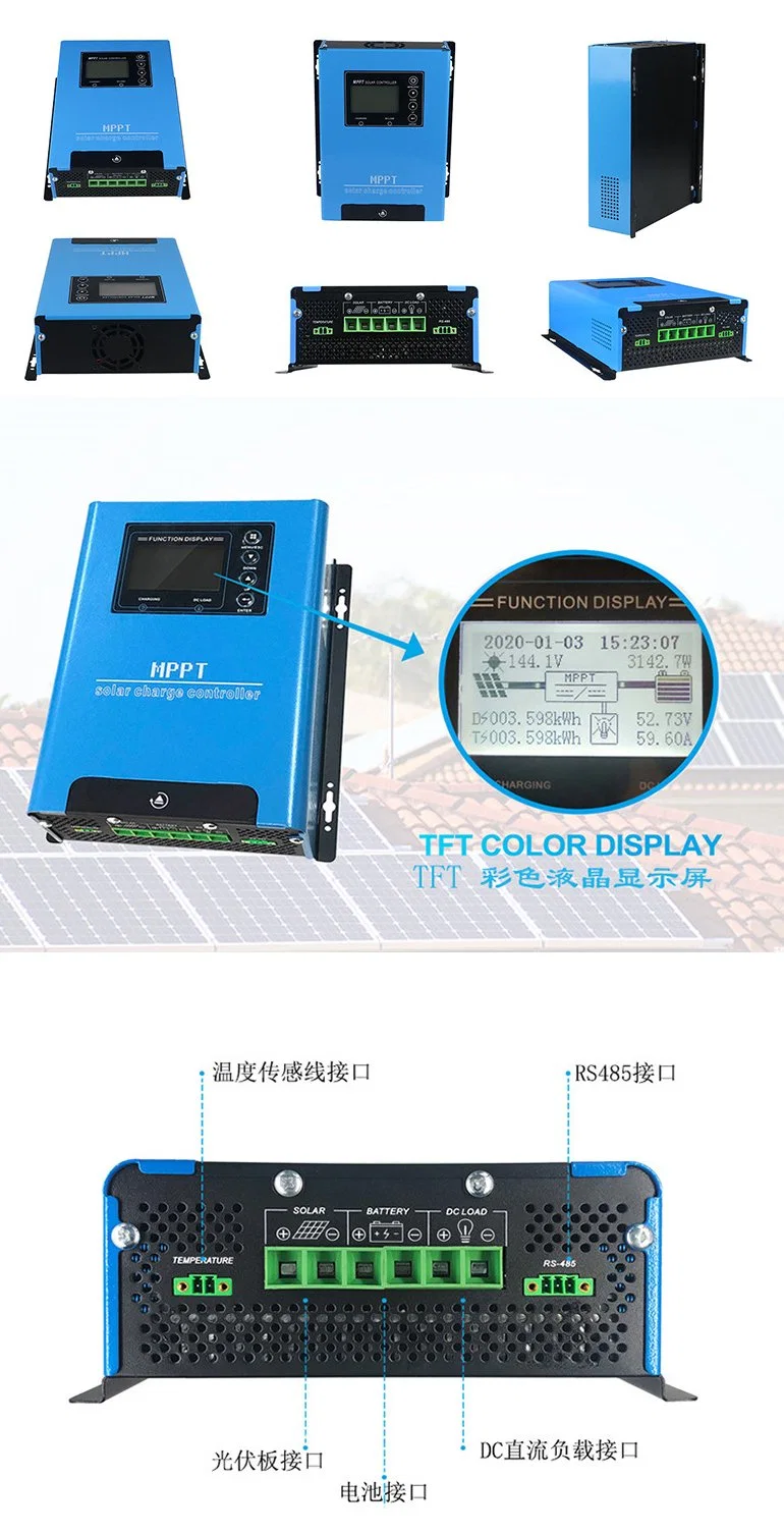 MPPT Maximum Power Point Tracking MPPT Charge Lp-60A Controller LCD Screen Protection Short Circuit Nominal Currentin 40A Elligent Control