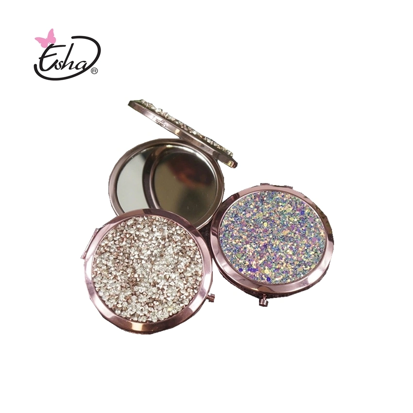 Round Small Makeup Cosmetic Mirror with Bling Bling