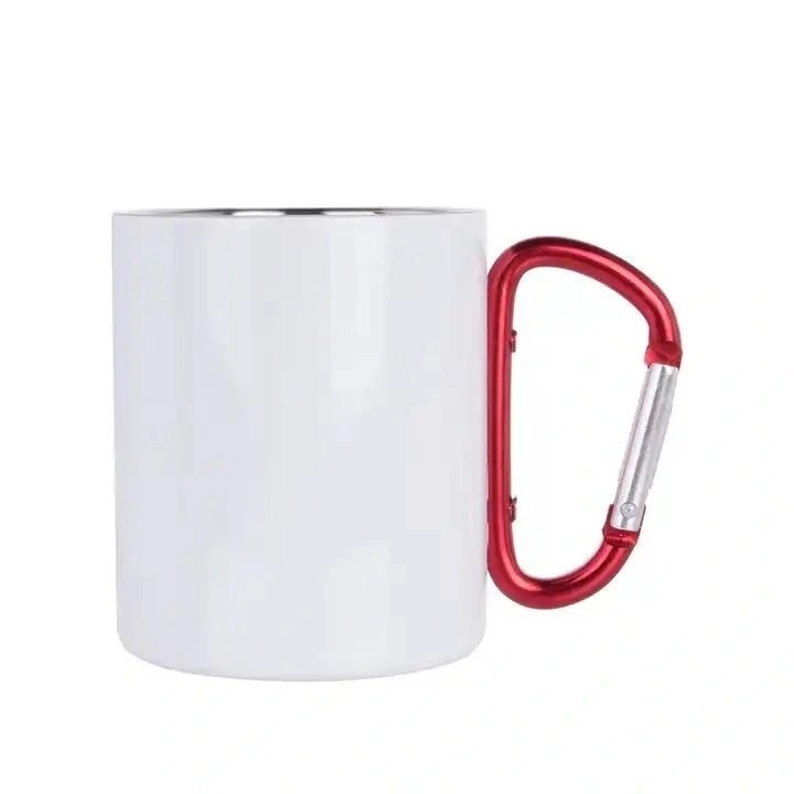 300ml Sublimation blancs double paroi en acier inoxydable Tasse de voyage personnalisé Mug avec mousqueton de la poignée d'impression