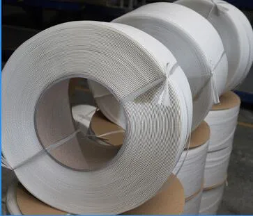 3/8" Wide, 300 Lb, 9" X 8" Core, 12, 900'/Coil, White Color Machine Grade Polypropylene Strapping