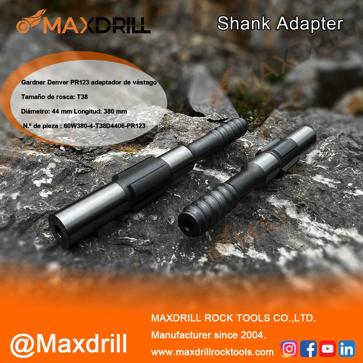 Maxdrill T38 Rock'adapteur de queue de foret PR123