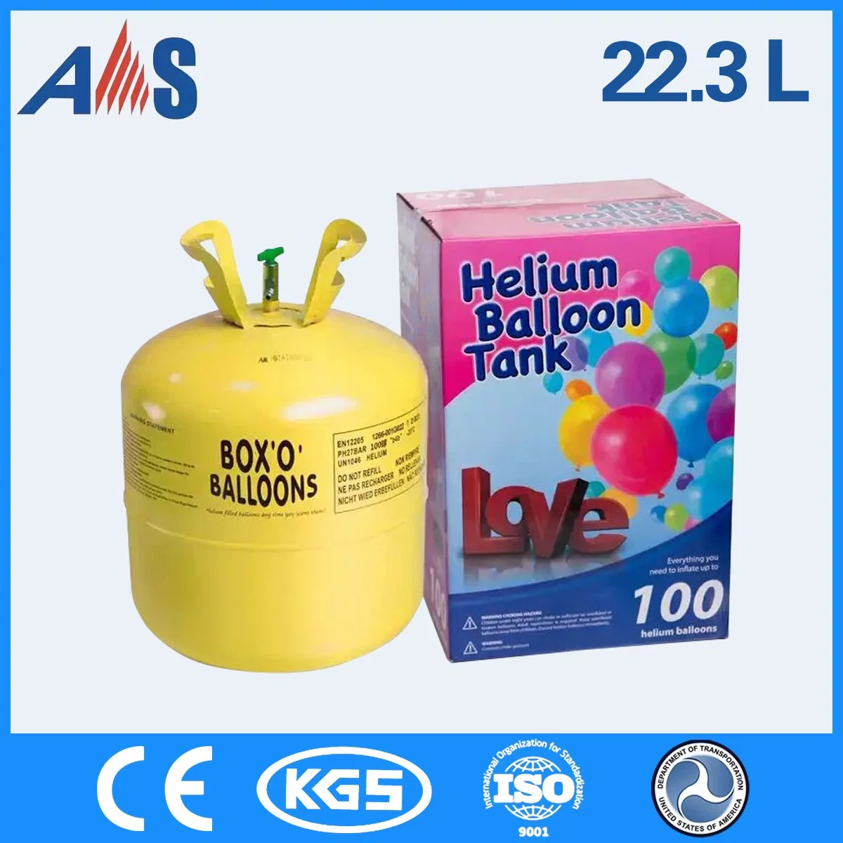 Helio 18bar 22,3L 100balls de baja presión certificado por CE DOT Kgs Cilindro de helio gaseoso Proveedor responsable