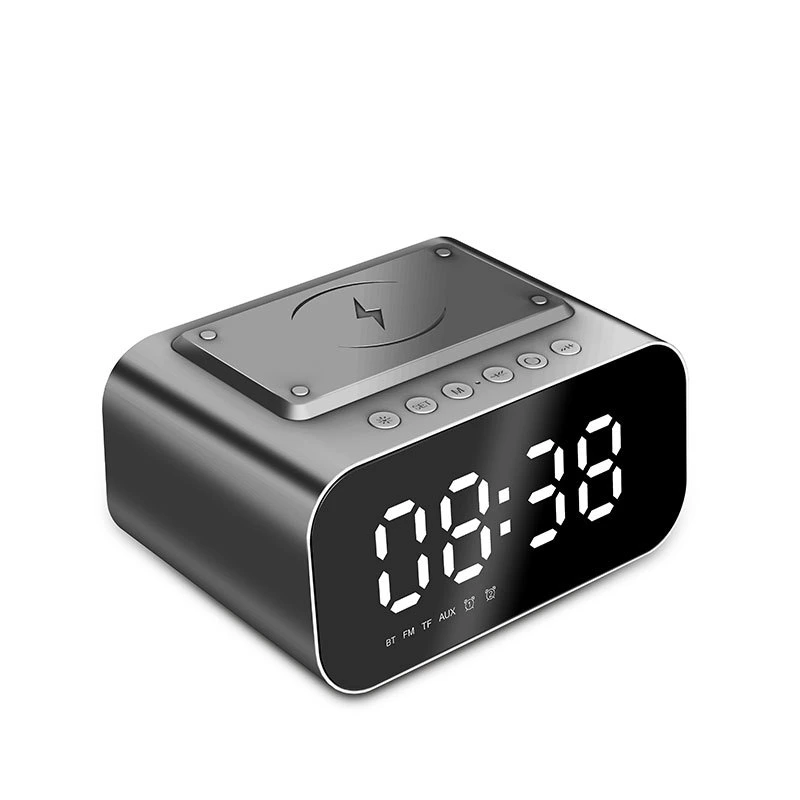 Multifunction Alarm Clock with LED Temperature Display Support Aux Play FM Radio Mobile Phone Wireless Charger