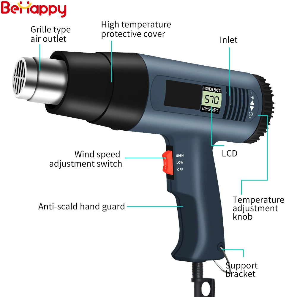 Fabricante profissional BeHappy Mini pistola de calor do soprador de ar quente elétrico