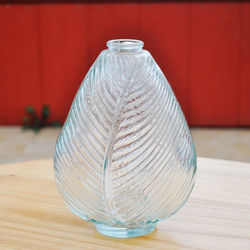 Leave Shape Creative Design Art Clear Decoration Glass Flower Vase