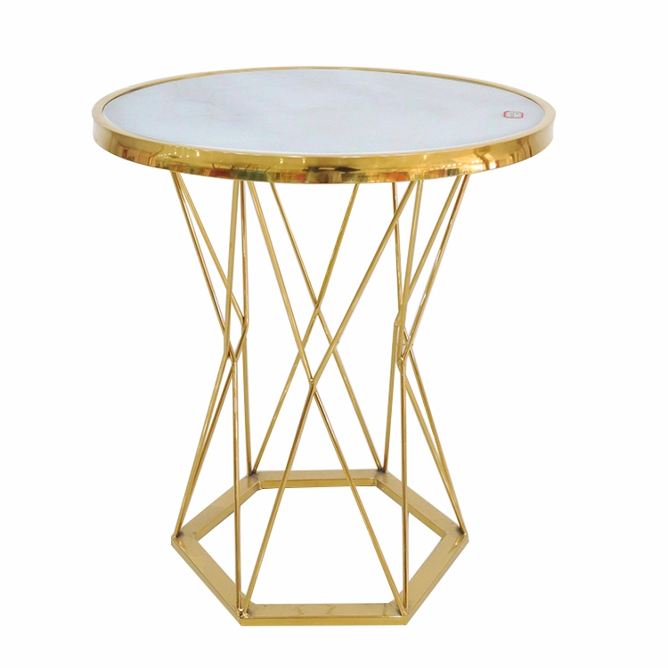 Mesas de Café de mármol redondo de metal dorado