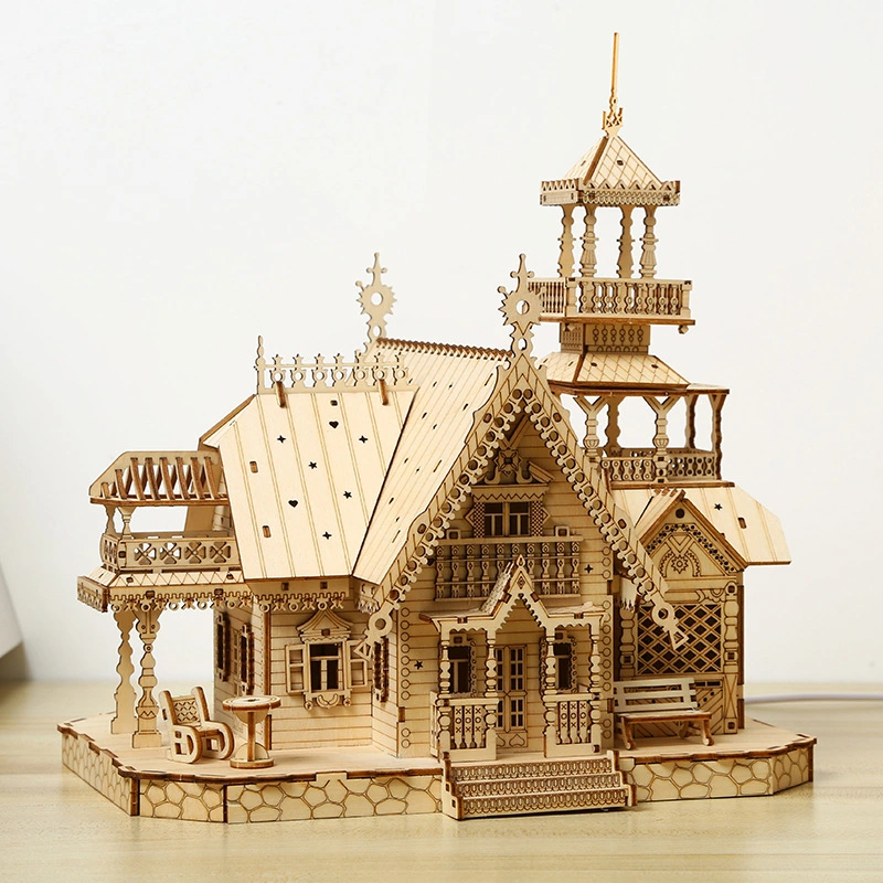 Maison en bois 3D DIY Puzzle avec voyant LED