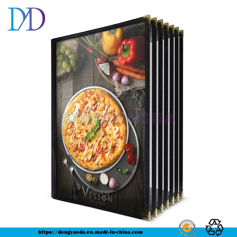 4-Page Metal Corner Transparent Plastic PVC A4 Menu Cover Restaurant