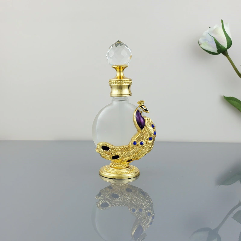 Dubai Essence Dispenser Bottle Middle East Essential Oil Glass Bottle Net Red Darjeeling Tea Alloy Peacock Perfume Empty Bottle