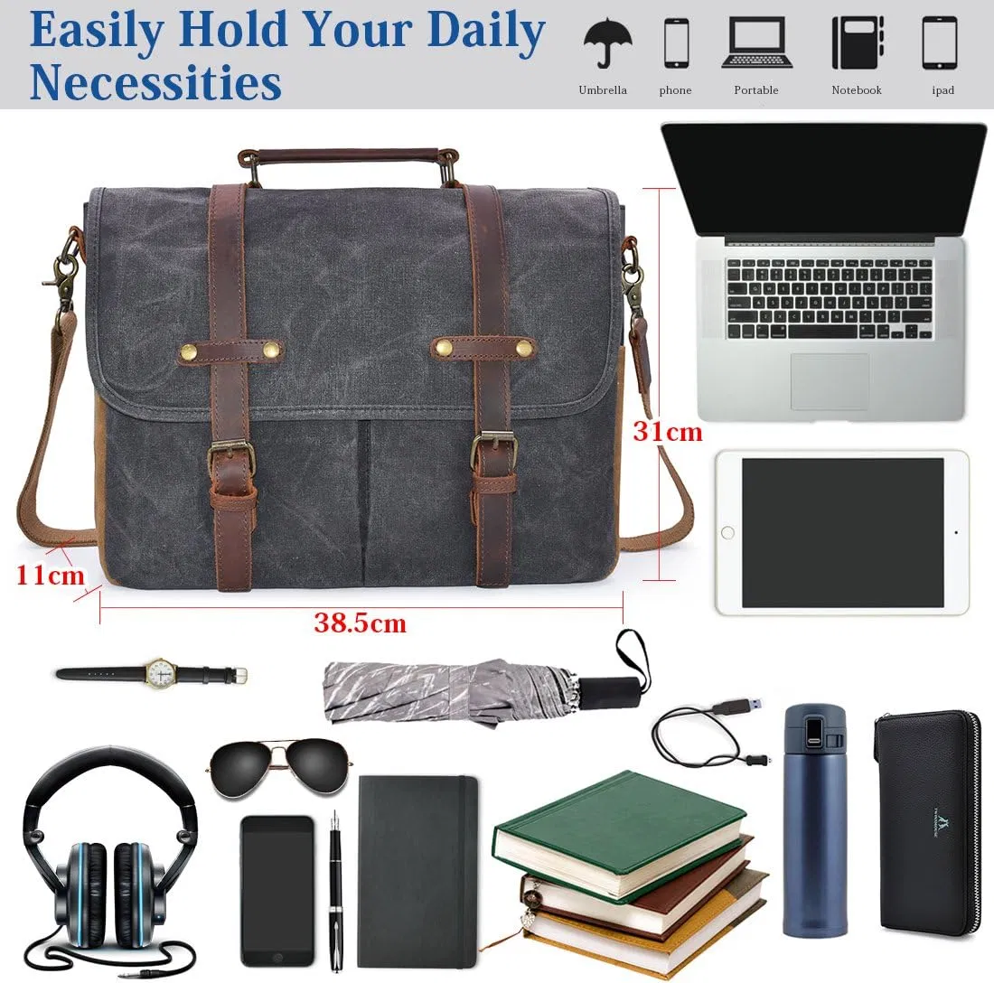 Large Satchel Shoulder Bag Rugged Leather Computer Laptop Bag